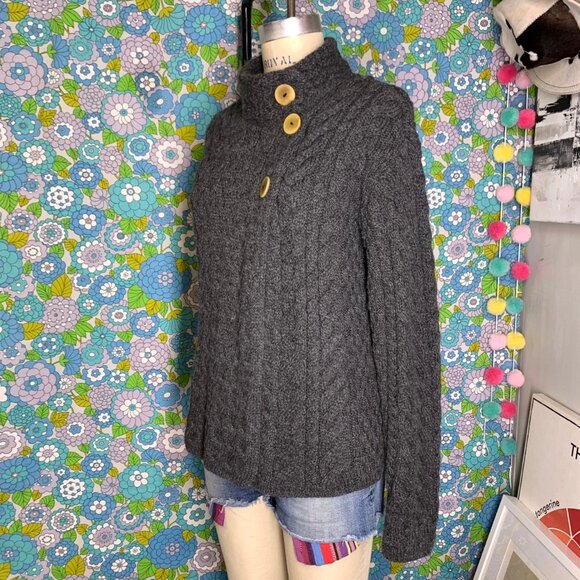 Shannon Woolen Mills Grey Merino Woo lAran Fisherman Cardigan Size:M - Picture 5 of 12
